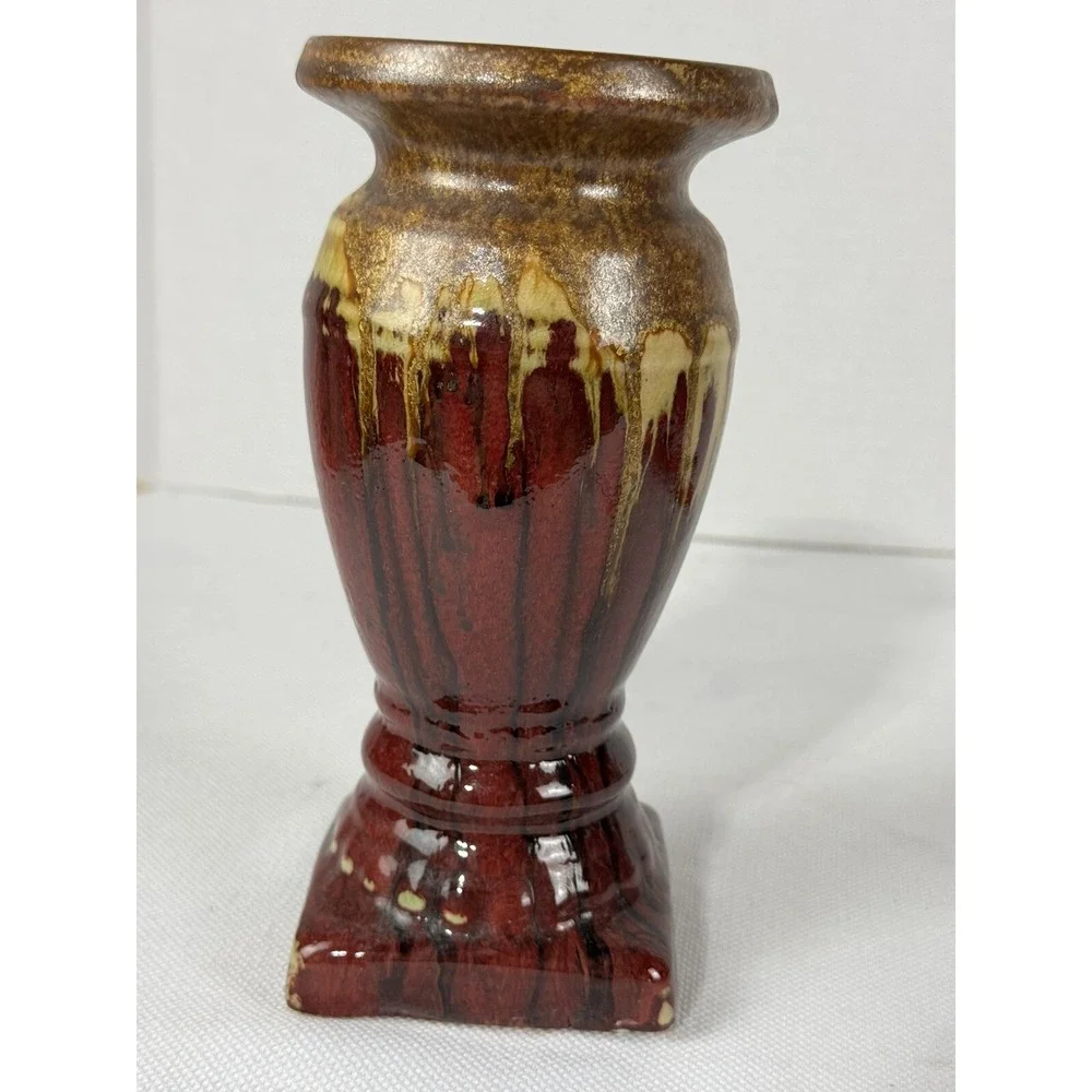 Greek Look Distressed Red Gold Ceramic Candleholder Vase Shape‎